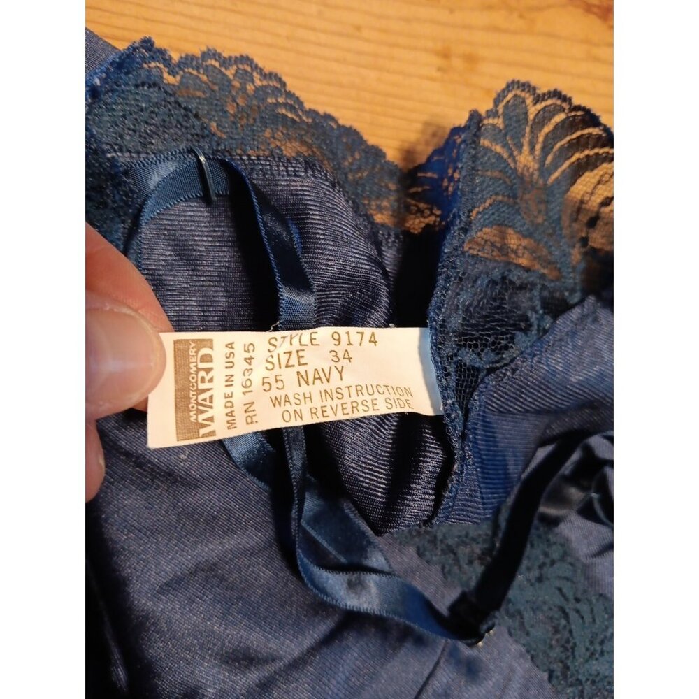 Vtg Montgomery Ward 70s Teddy Lingerie Womens 34 Navy Blue Antron III Nylon USA - Picture 6 of 6